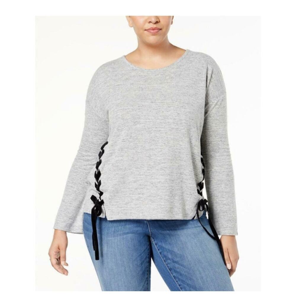 INC International Concepts Heather Grey Lace Up Side Sweater Size Large